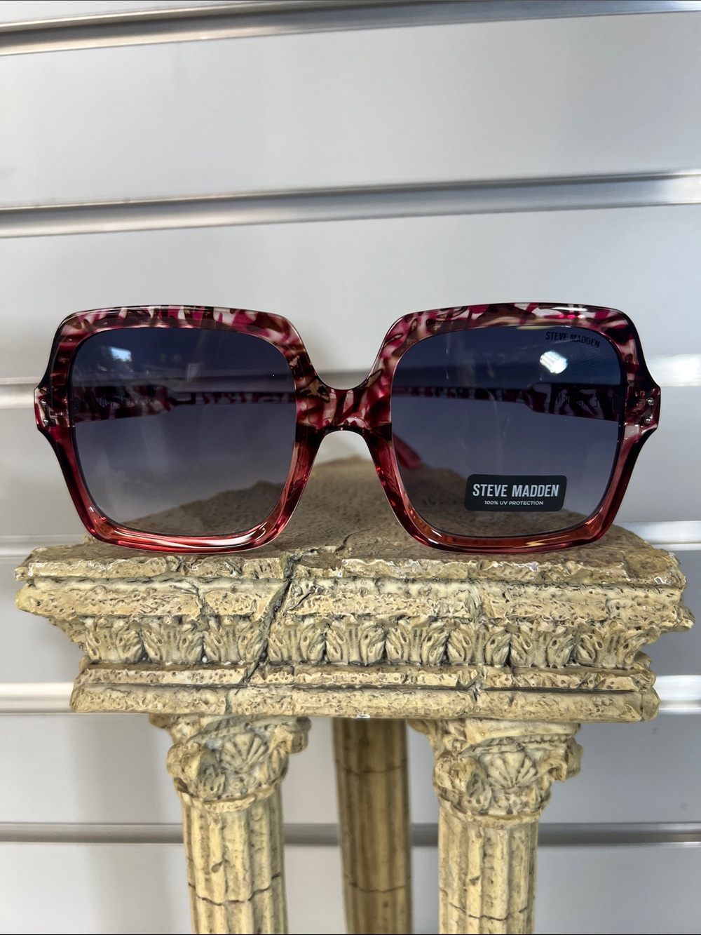 Steve Madden Pink Red Tortoiseshell Oversized Square Sunglasses